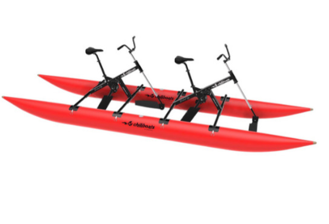 Red tandem ChiliBoats waterbike with two seats